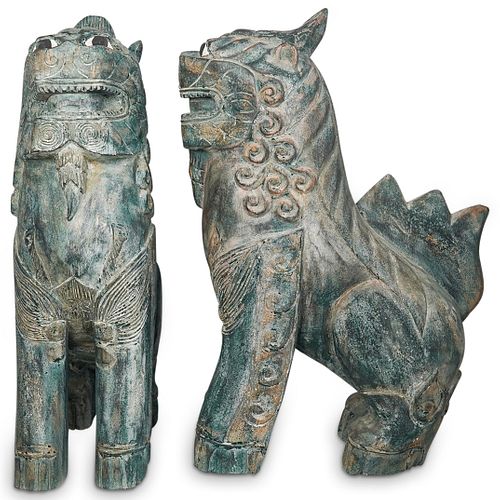 PAIR OF CHINESE CARVED WOOD FOO