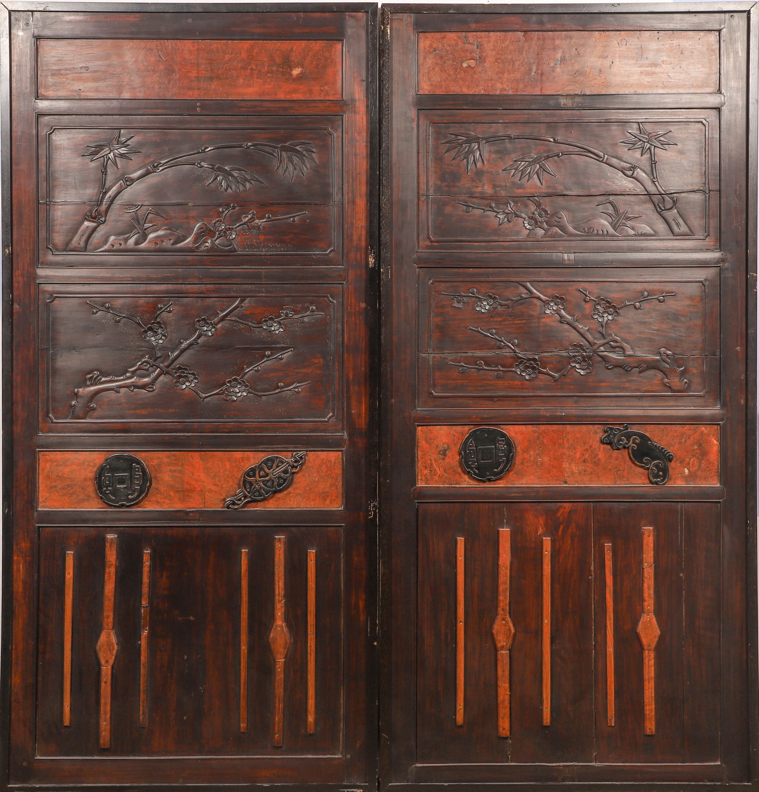 Pair of Chinese carved wood panels,