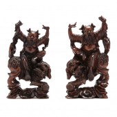 PAIR OF CHINESE CARVED WOOD FI