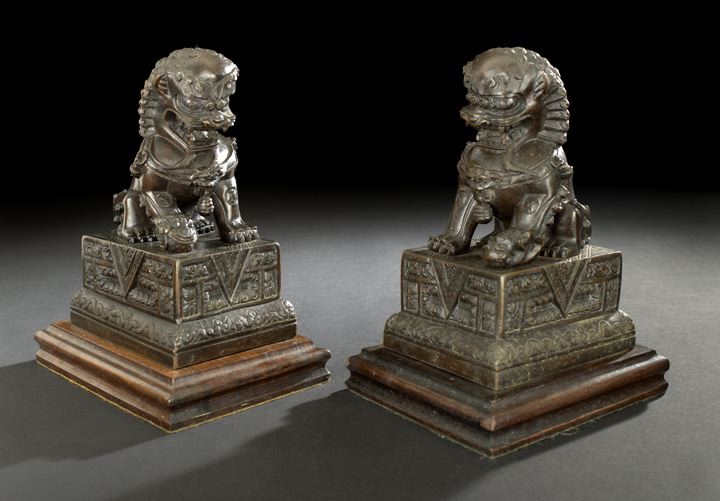 Pair of Chinese Cast-Bronze Figures