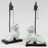 PAIR OF CHINESE CELADON GLAZED