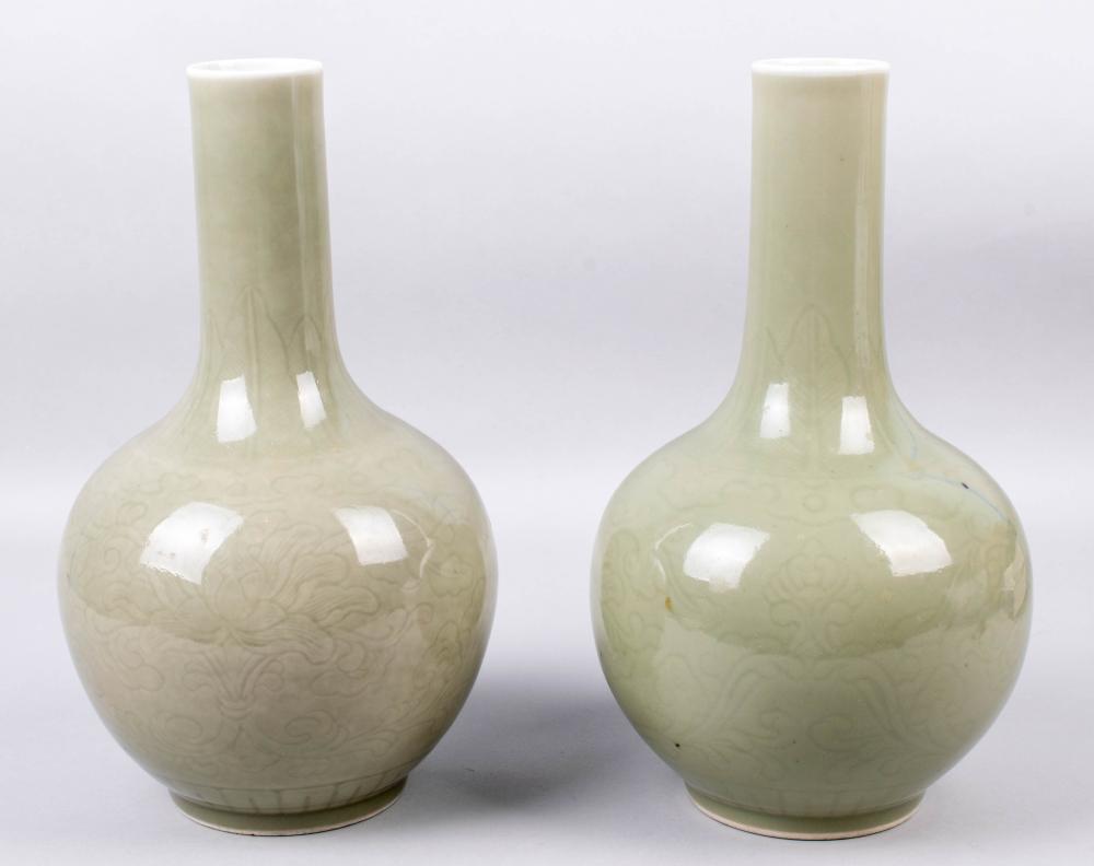 PAIR OF CHINESE CELADON INCISED