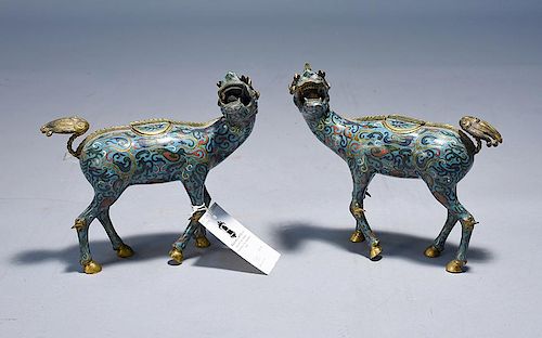 PAIR OF CHINESE CHAMPLEVE