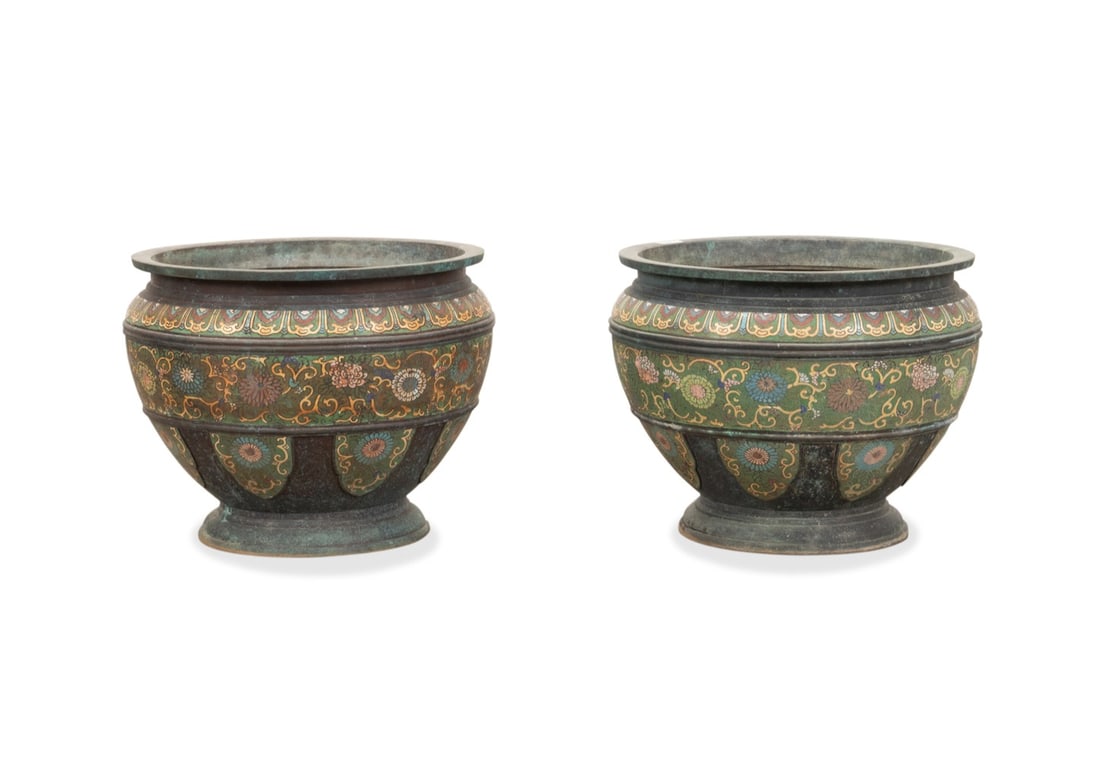 PAIR OF CHINESE CHAMPLEVE ENAMEL