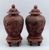 PAIR OF CHINESE CINNABAR COVER