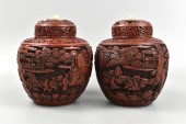 PAIR OF CHINESE CINNABAR COVER
