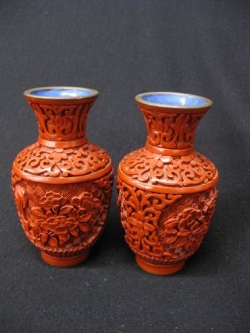 Pair of Chinese Cinnabar Vases