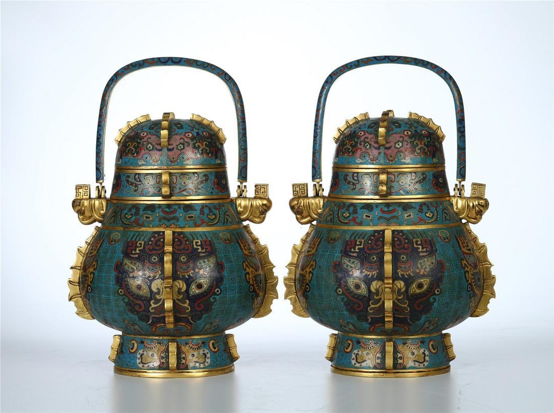 PAIR OF CHINESE CLOISONNE BEAST