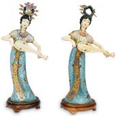 PAIR OF CHINESE CLOISONNE FIGU