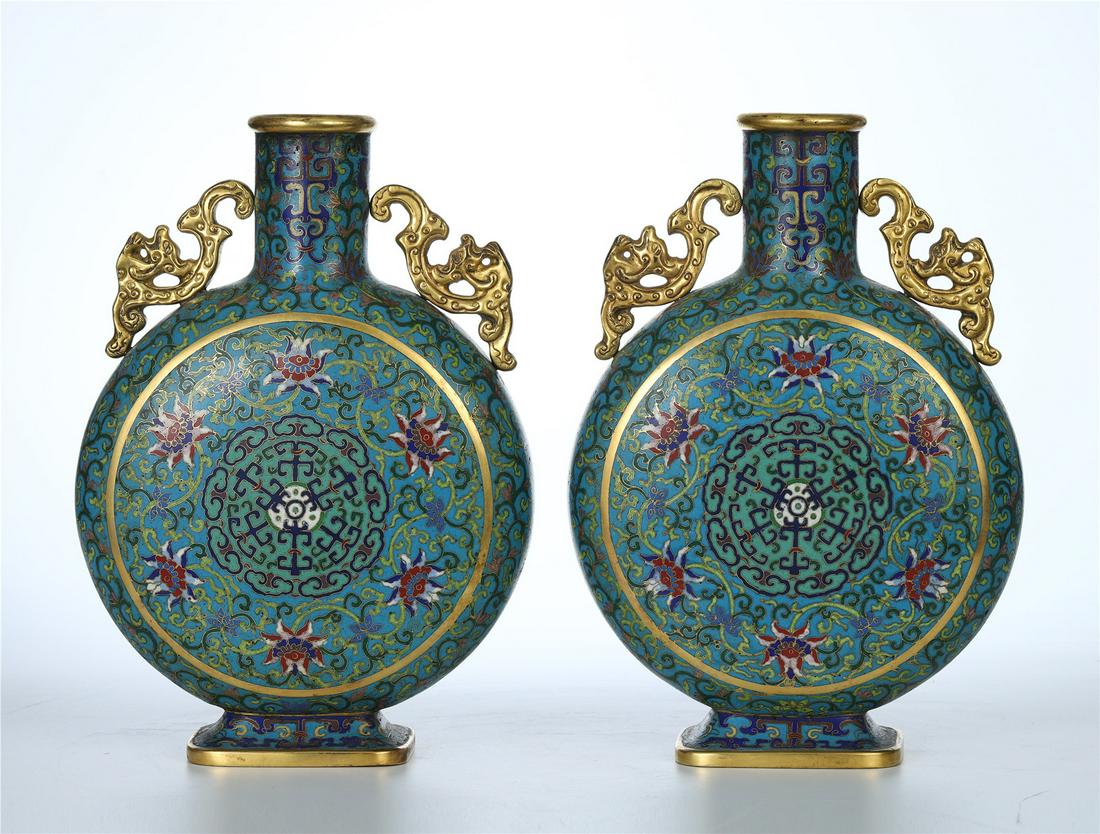 PAIR OF CHINESE CLOISONNE FLOWER