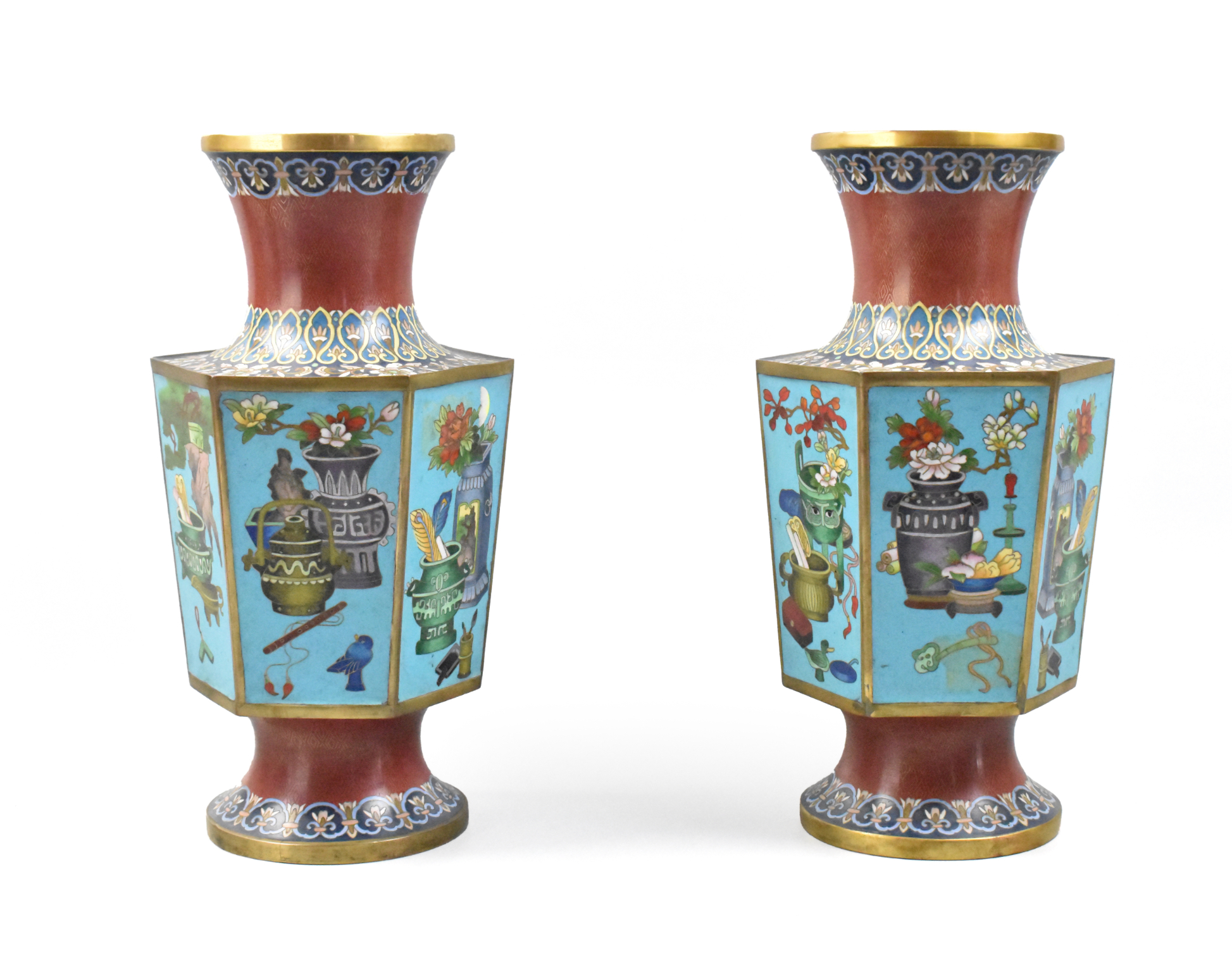 PAIR OF CHINESE CLOISONNE HEXAGONAL