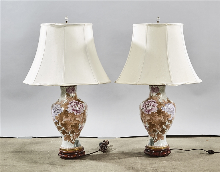Pair of Chinese cloisonne lamps; 32