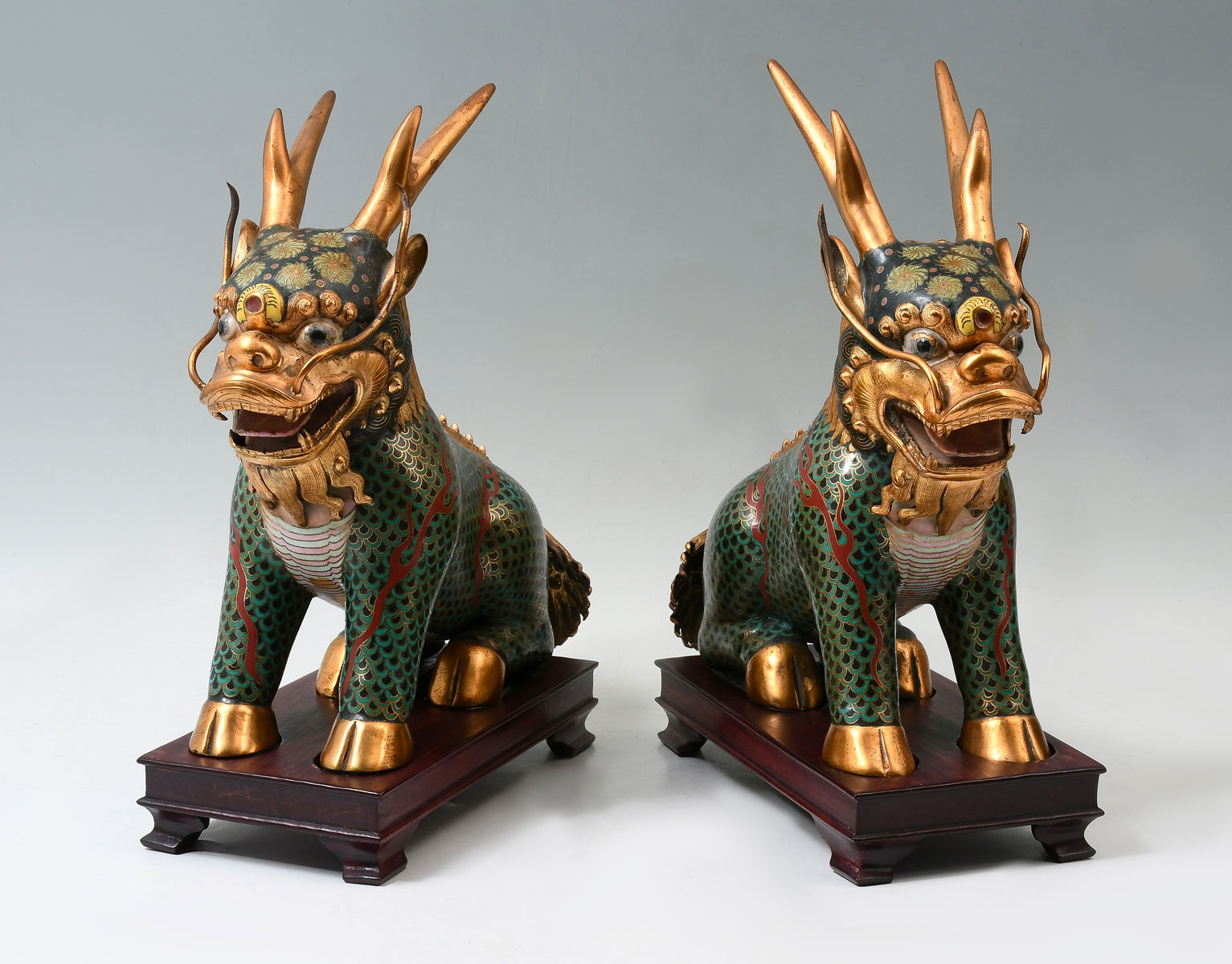 PAIR OF CHINESE CLOISONNE QILIN