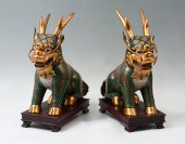 PAIR OF CHINESE CLOISONNE QILI