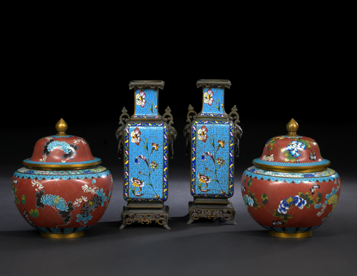 Pair of Chinese Cloisonne Vases, 