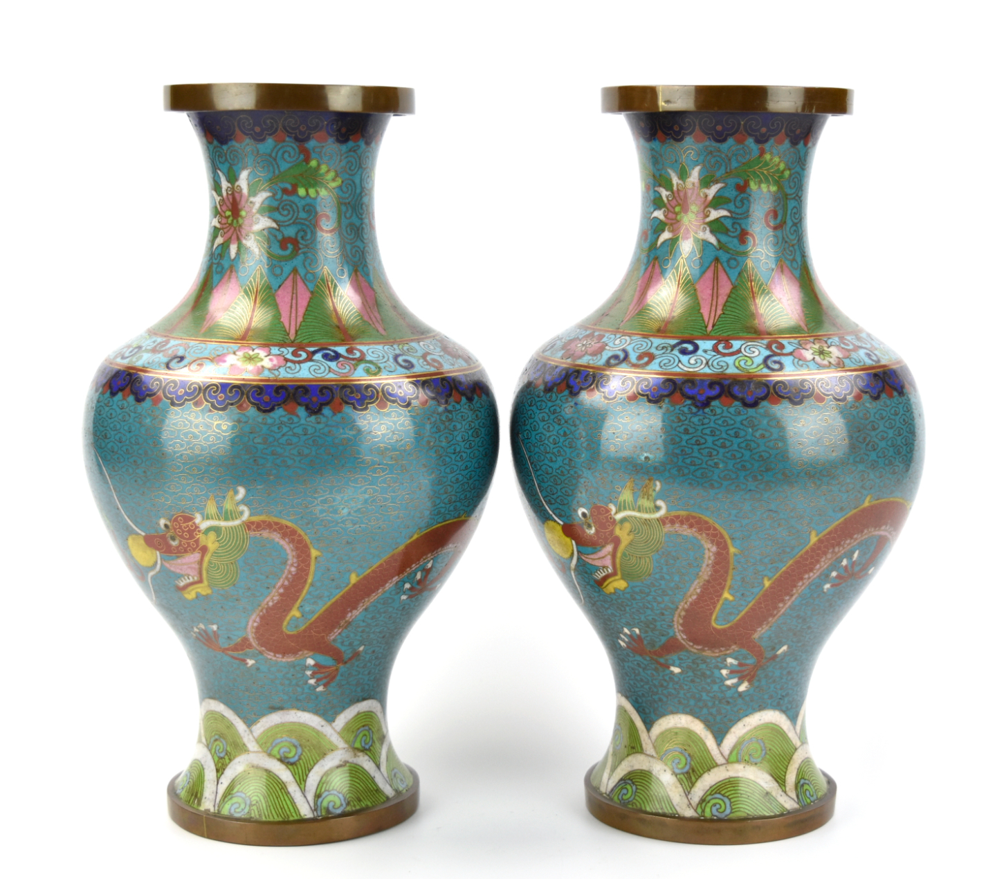 PAIR OF CHINESE CLOSIONNE VASE W/