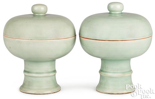 PAIR OF CHINESE COVERED CELADON