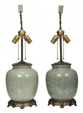 PAIR OF CHINESE CRACKLE CELADO