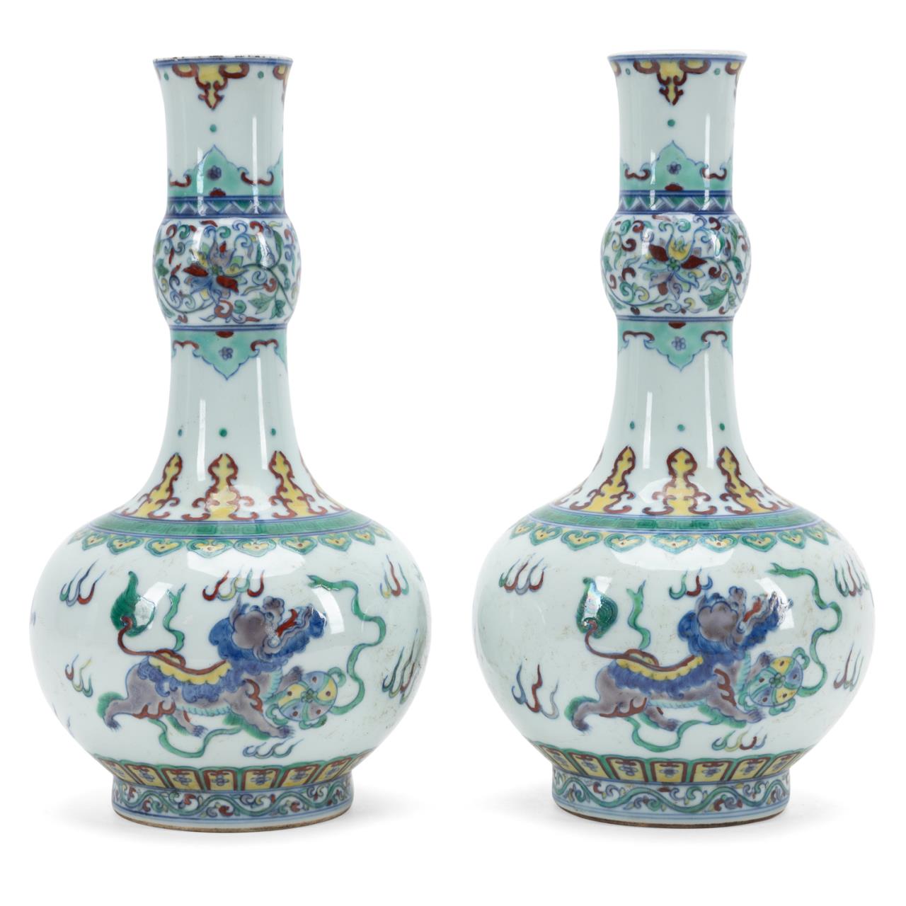 PAIR OF CHINESE DOUCAI VASES WITH