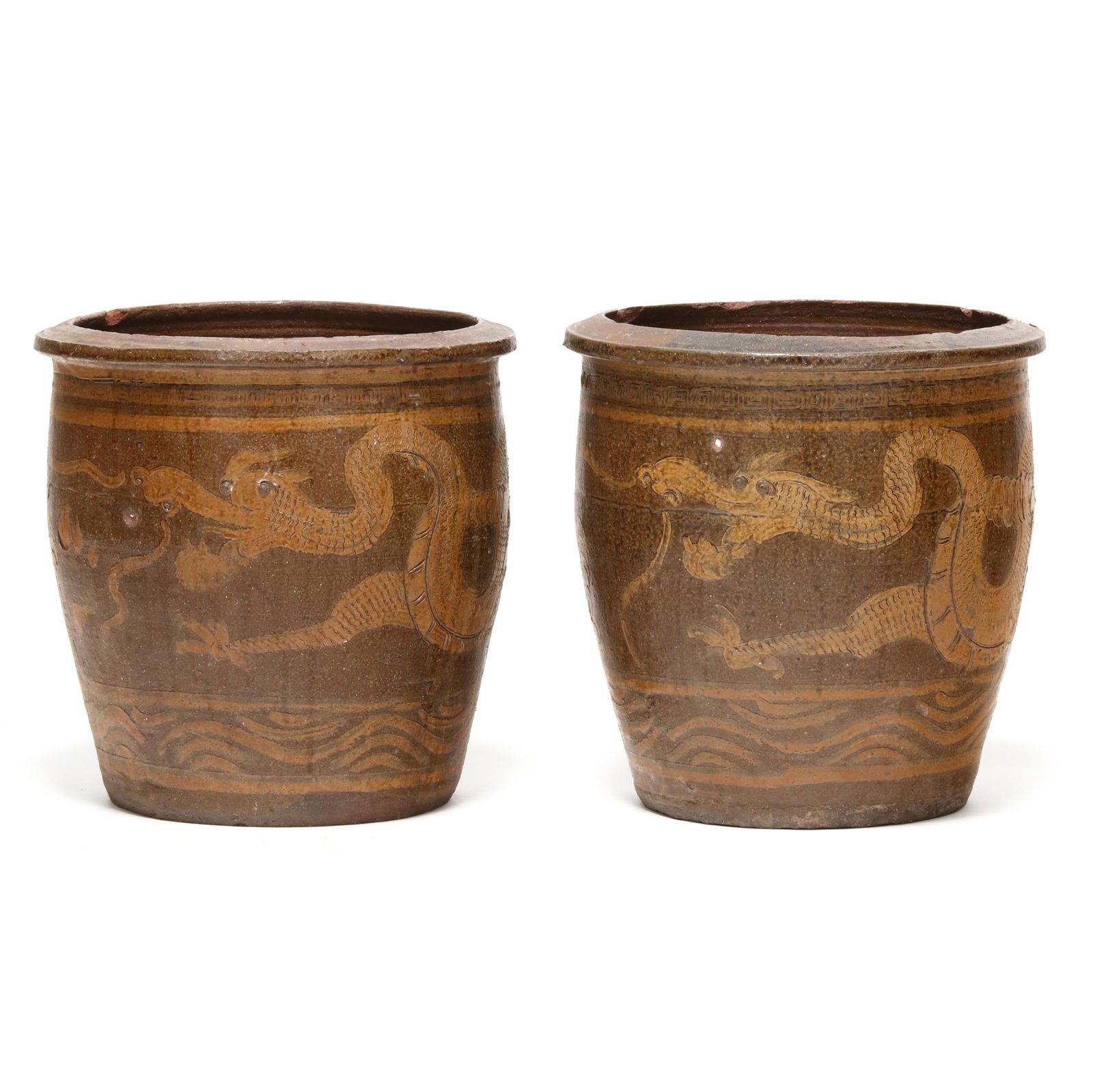 PAIR OF CHINESE DRAGON EGG JARSPair