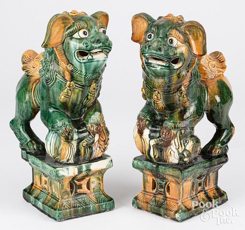 PAIR OF CHINESE EARTHENWARE FOO