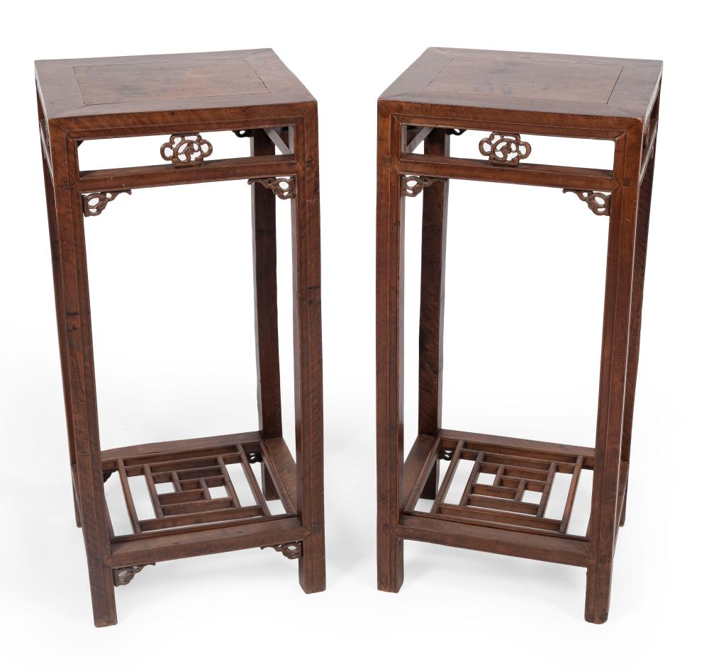PAIR OF CHINESE ELMWOOD TALL STANDS