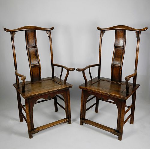 PAIR OF CHINESE ELMWOOD YOKE BACK