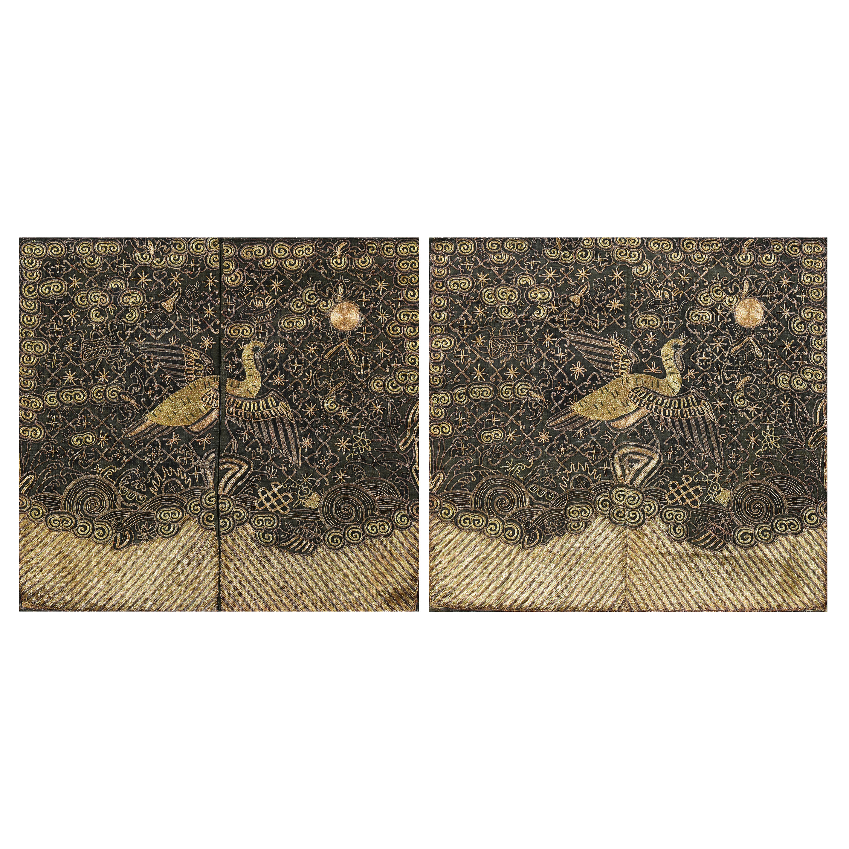 PAIR OF CHINESE EMBROIDERED AND