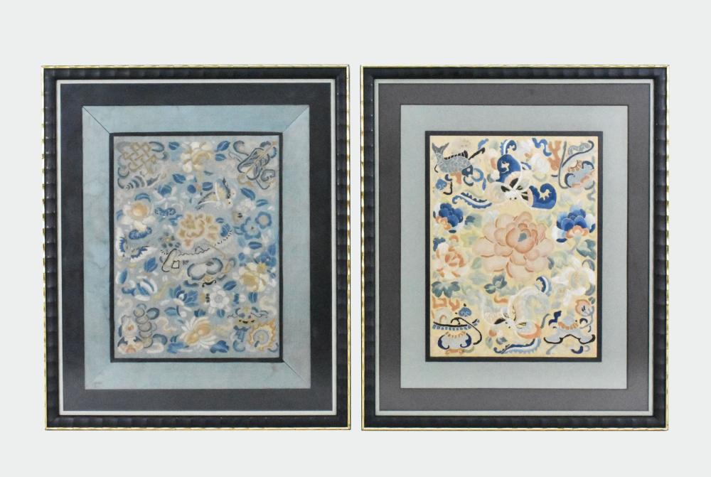 PAIR OF CHINESE EMBROIDERED FOLIATE