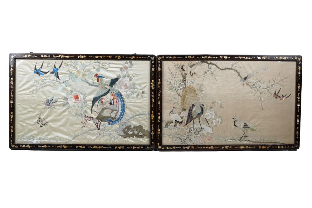 PAIR OF CHINESE EMBROIDERED SILK