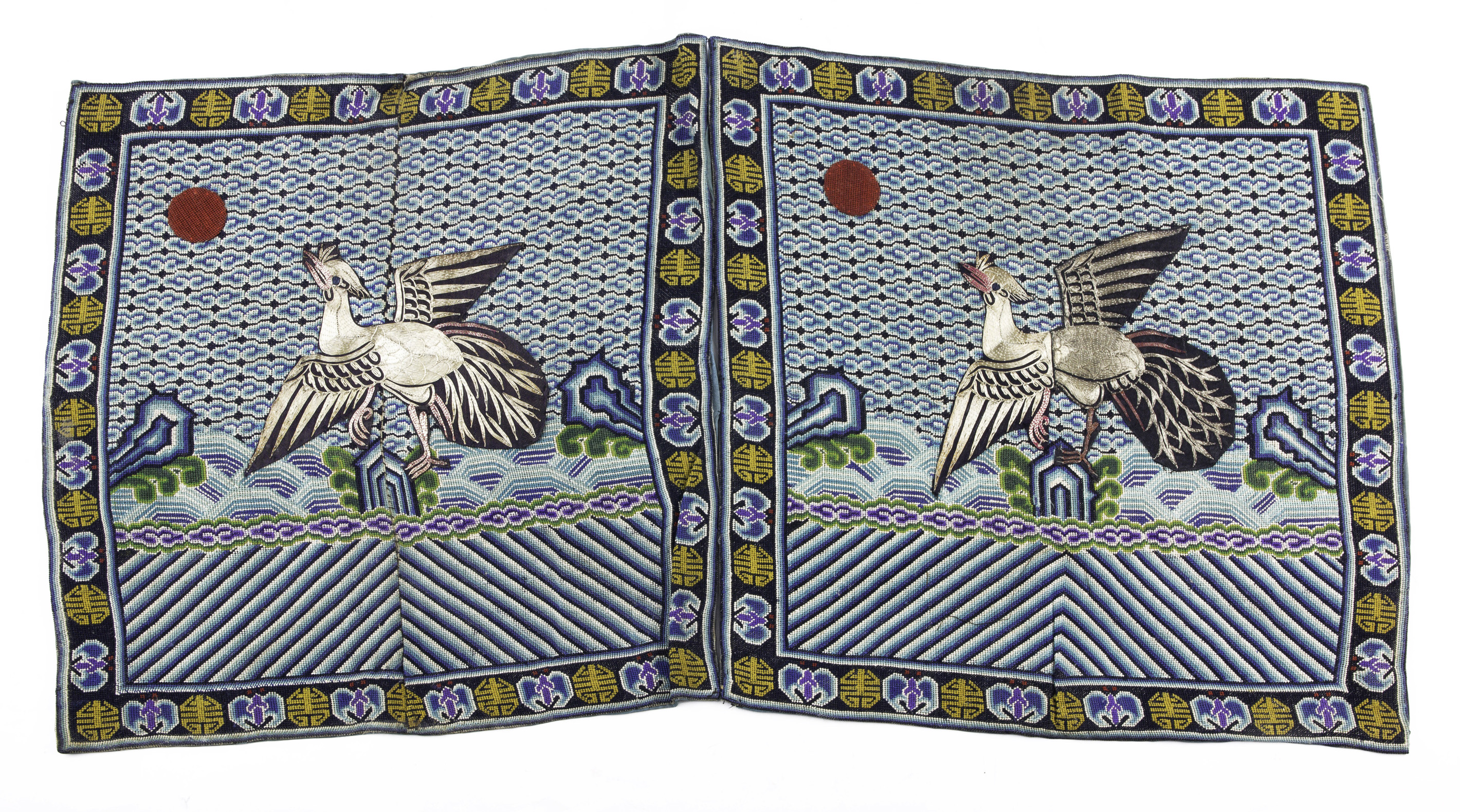 PAIR OF CHINESE EMBROIDERED SILK
