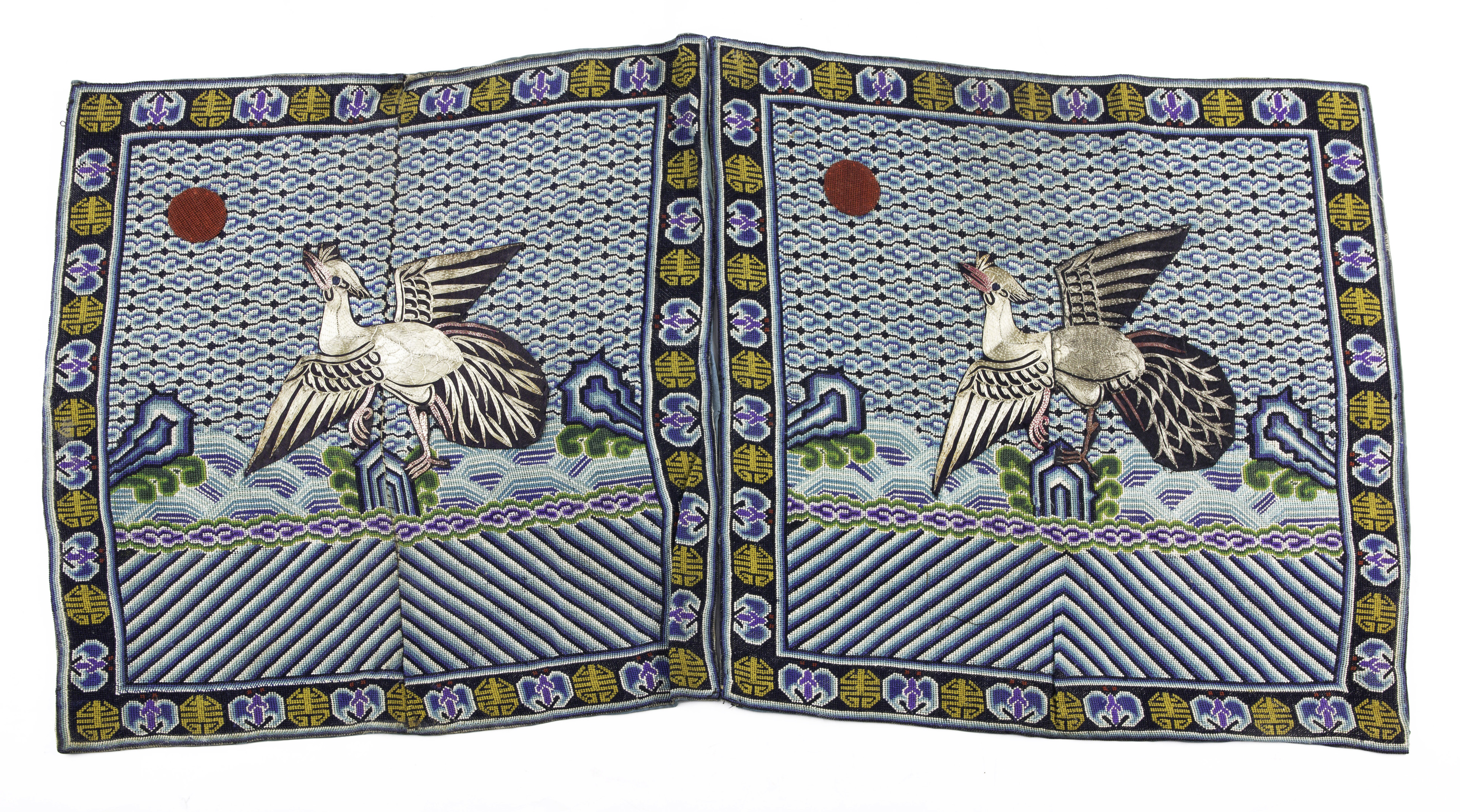 PAIR OF CHINESE EMBROIDERED SILK