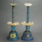 PAIR OF CHINESE ENAMELED SILVE