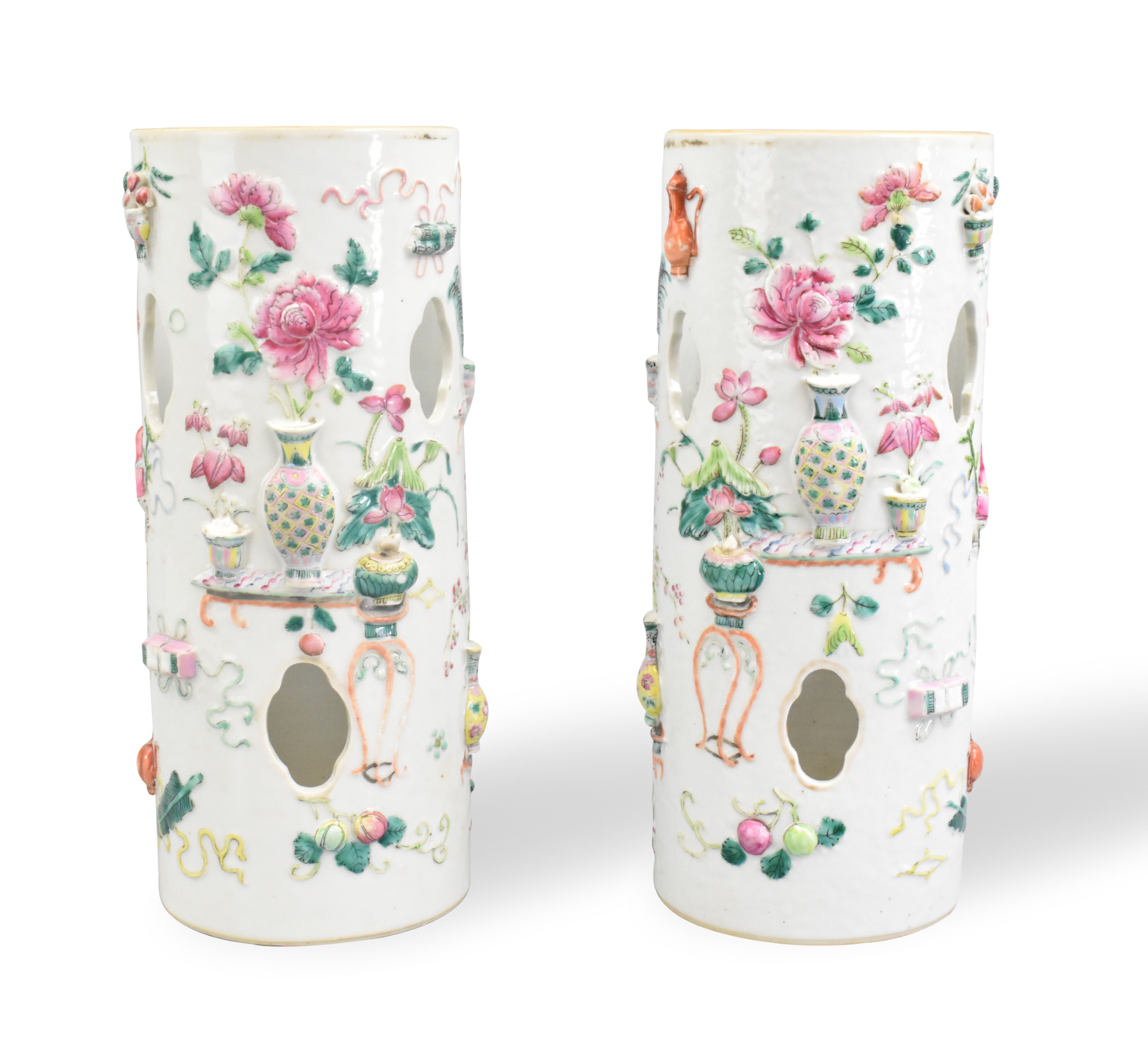PAIR OF CHINESE FAMILLE ROSE HAT