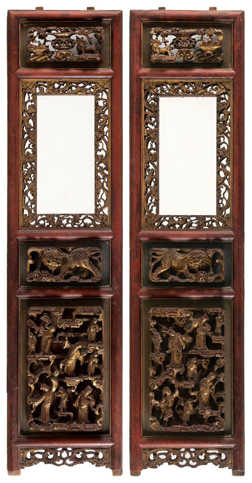 PAIR OF CHINESE FINELY CARVED RED