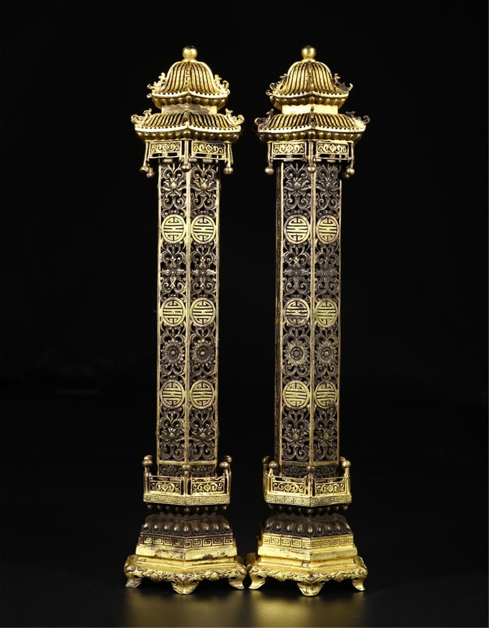 PAIR OF CHINESE GILT BRONZE