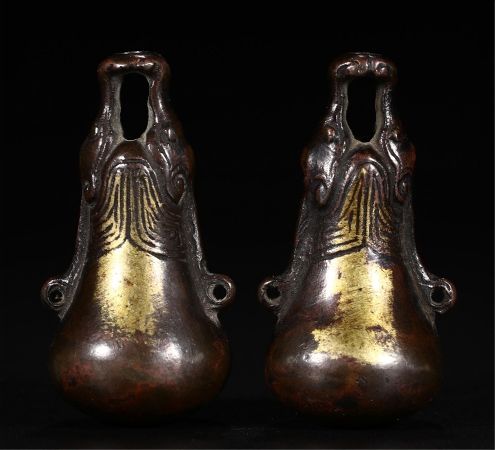 PAIR OF CHINESE GILT BRONZE BEAST
