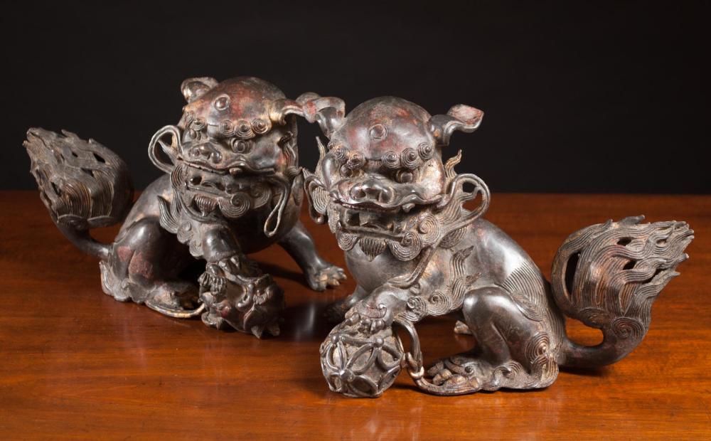 PAIR OF CHINESE GILT BRONZE
