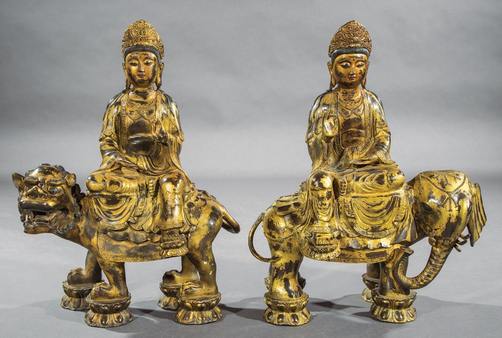 PAIR OF CHINESE GILT BRONZE GUANYIN