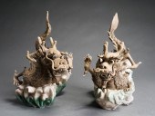 PAIR OF CHINESE GLAZED MUD FIG