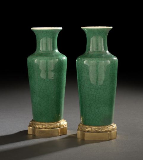 Pair of Chinese Green Crackled