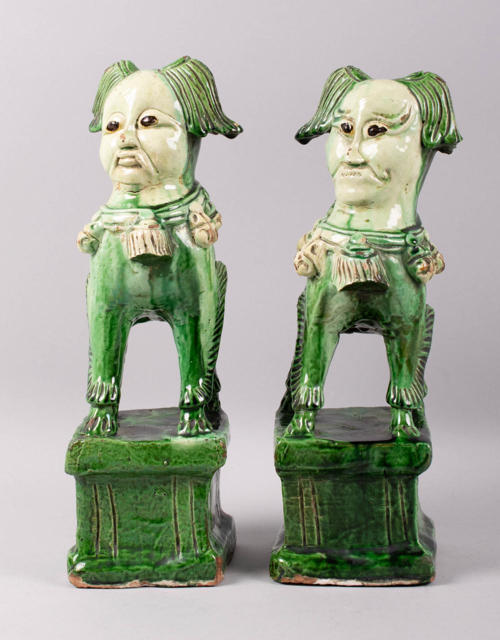 PAIR OF CHINESE GREEN-GLAZED