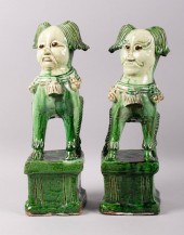 PAIR OF CHINESE GREEN-GLAZED P