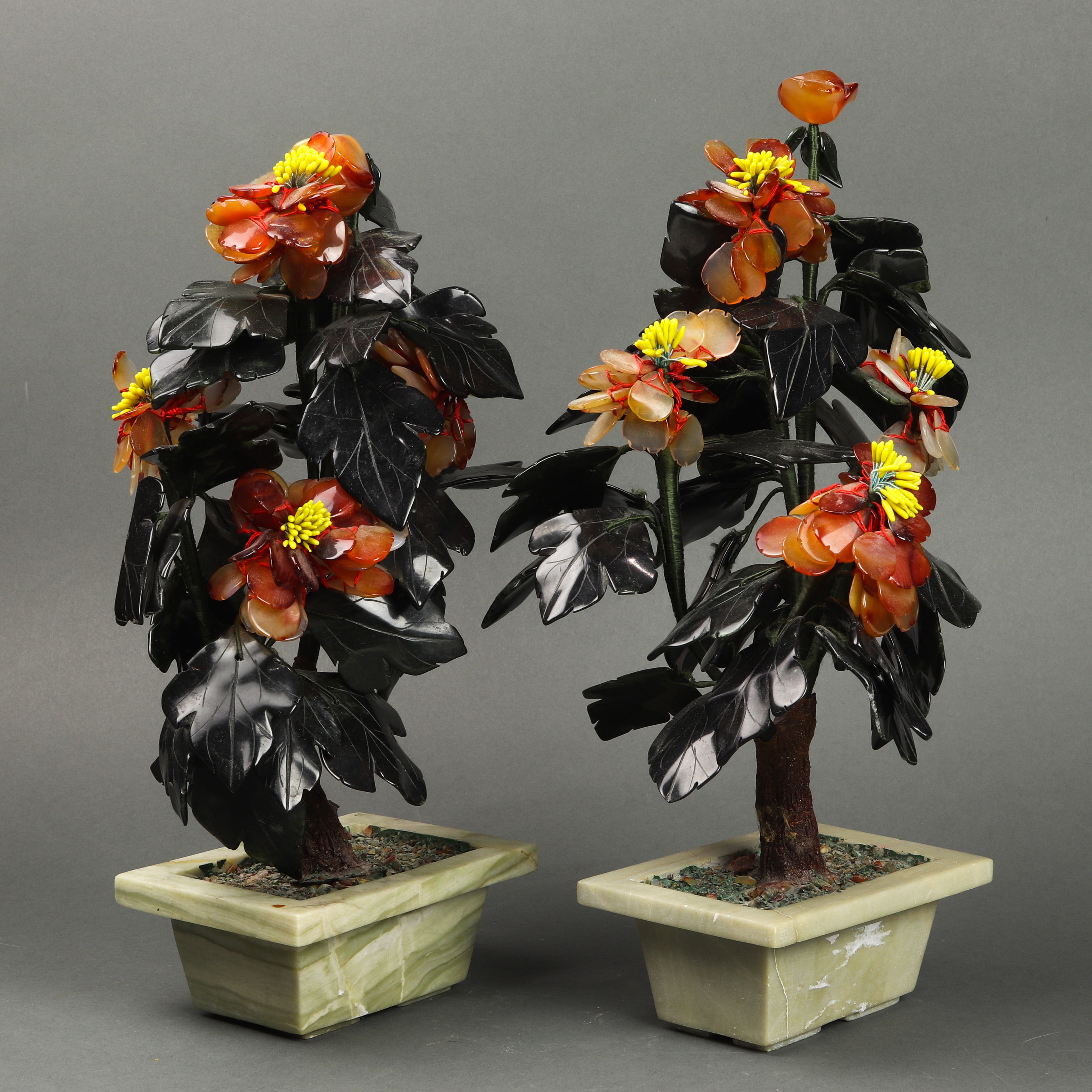 PAIR OF CHINESE HARDSTONE BONSAI
