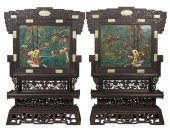 PAIR OF CHINESE HARDSTONE-INLA
