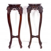 PAIR OF CHINESE HARDWOOD MARBL