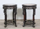 PAIR OF CHINESE HARDWOOD MARBL
