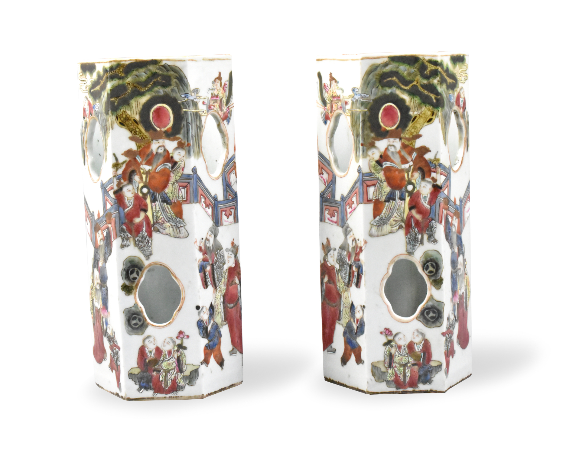 PAIR OF CHINESE HEXAGONAL HAT STAND