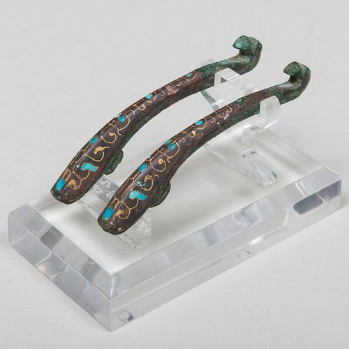 PAIR OF CHINESE INLAID BRONZE