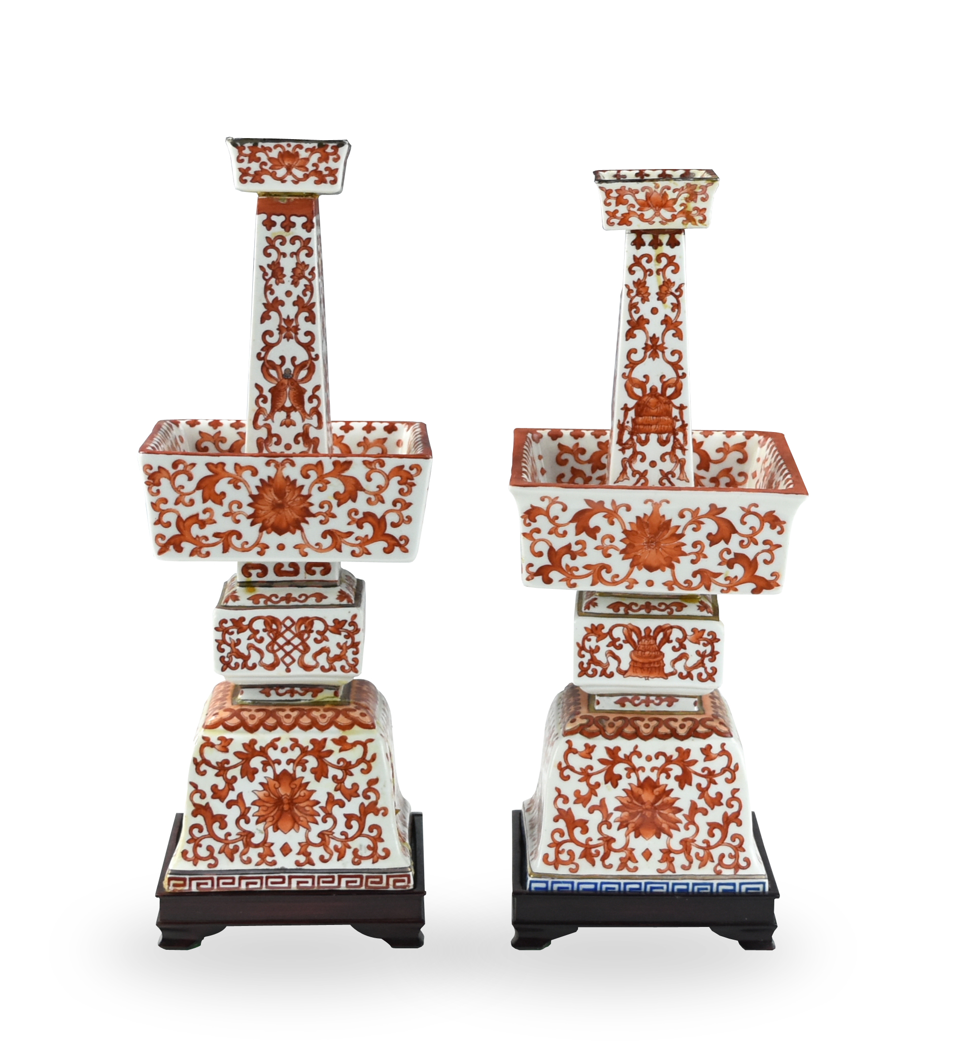 PAIR OF CHINESE IRON RED CANDLE